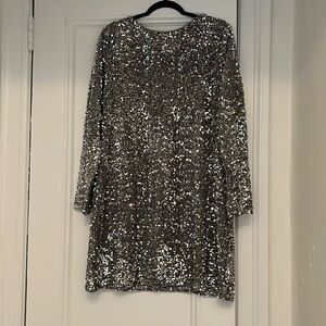 H&M Long Sleeve Sequin Plunge Back Short Cocktail Dress